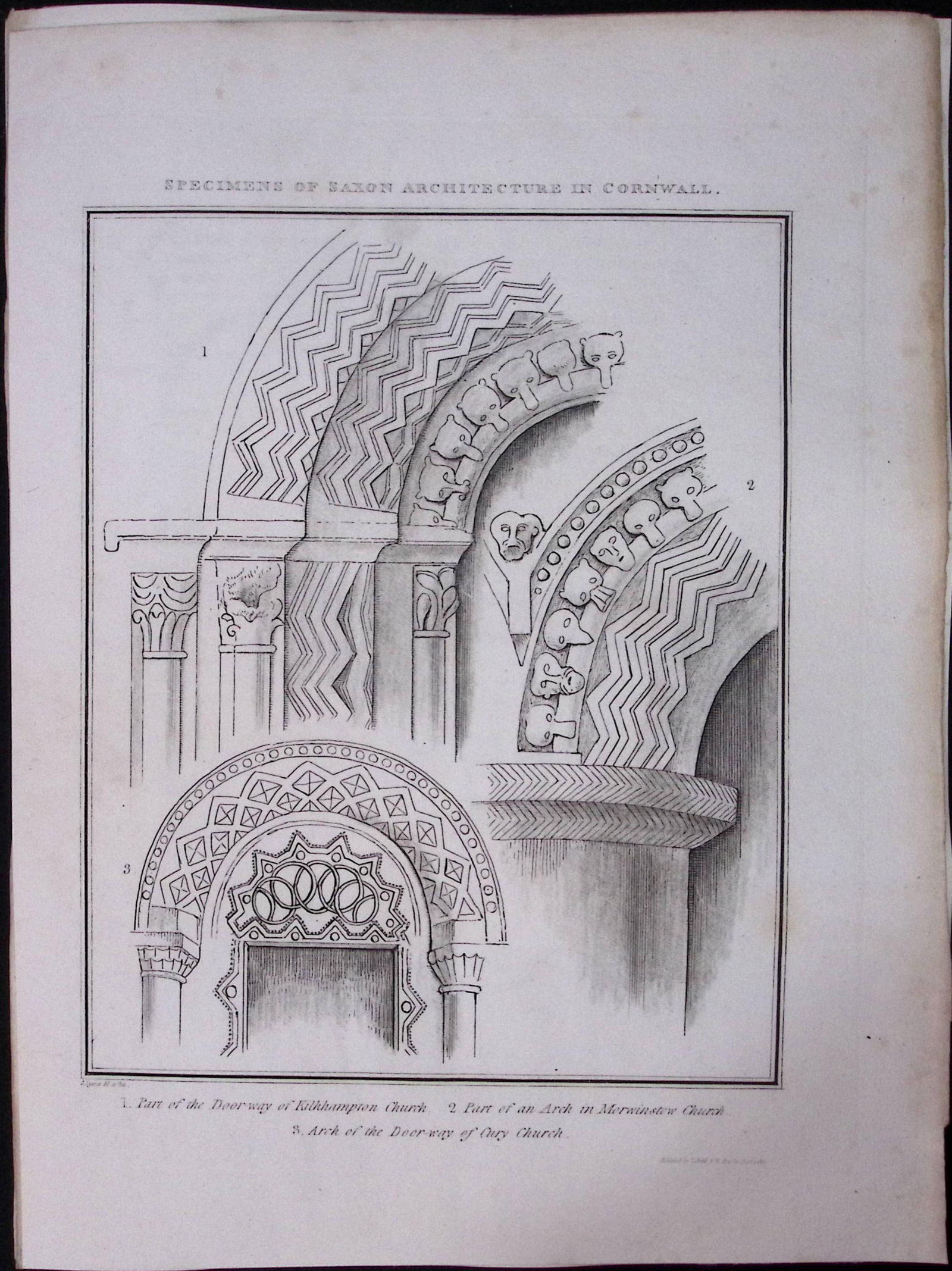 Cornwall Saxon Architecture 211 Years-Old Rare Antique Copper Plate Etching By S Lyons (1 of 2)