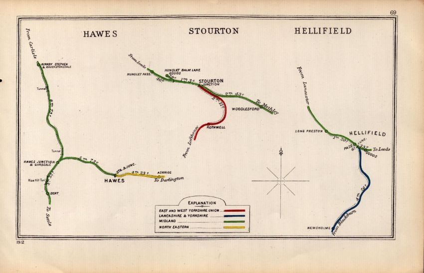 Hawes, Stourton & Hellifield Yorkshire Antique Railway Junction Diagram Map-69.: Title: Hawes, Stourton & Hellifield Yorkshire Antique Railway Junction Diagram Map-69. Description: This Antique Railway Junction Diagram Has Been Removed from a Copy of.