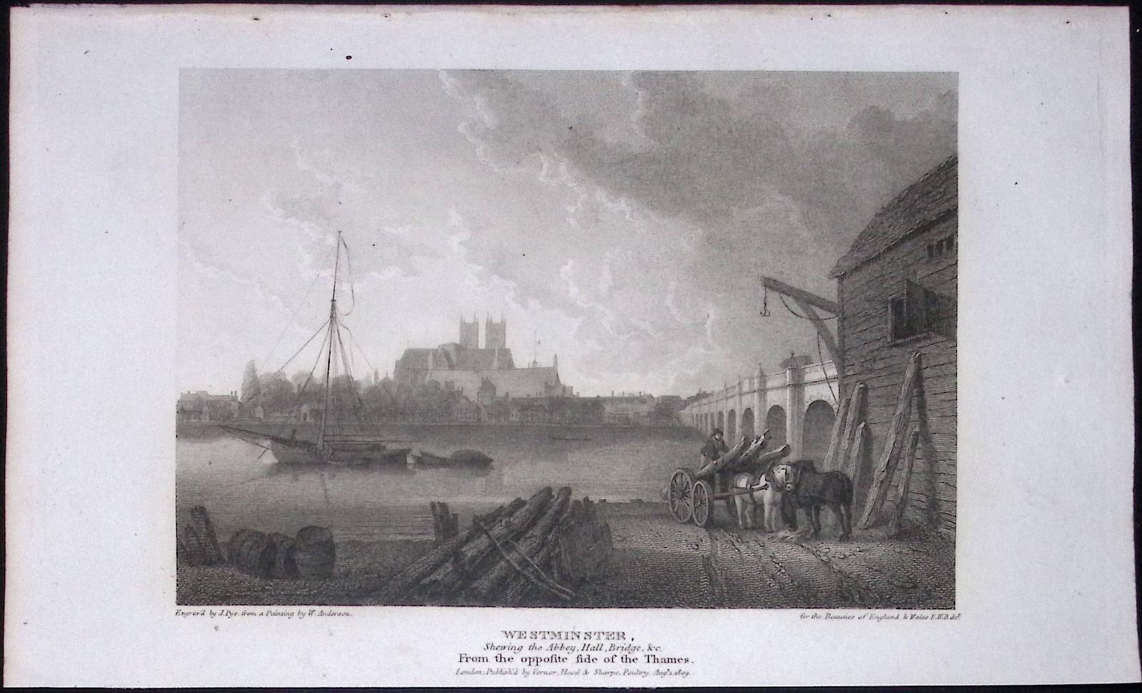 London View of Westminster From The Thames Antique 200 Years-Old Steel-Engraving-84 (1 of 2)