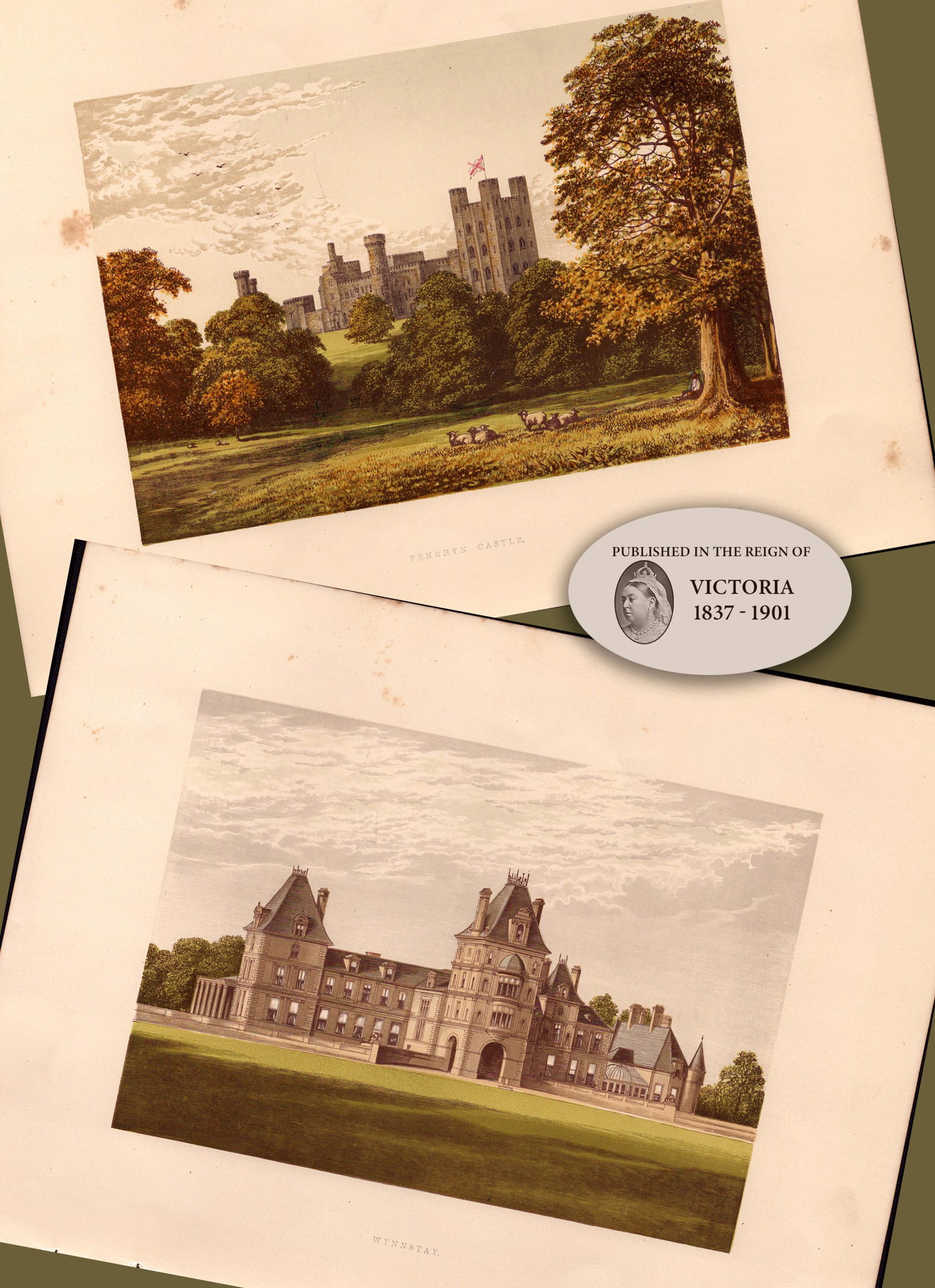 2 Stunning Gilt-Edge Coloured Victorian Antique Book Plates Wales.: Title: 2 Stunning Gilt-Edge Coloured Victorian Antique Book Plates Wales. Description: This Collection of 2 Stunning Gilt-Edged Colour Plate illustrated b