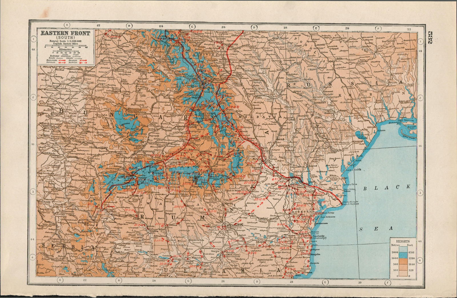 WW1 Along The Eastern Front Antique Coloured Map 1922. (1 of 3)