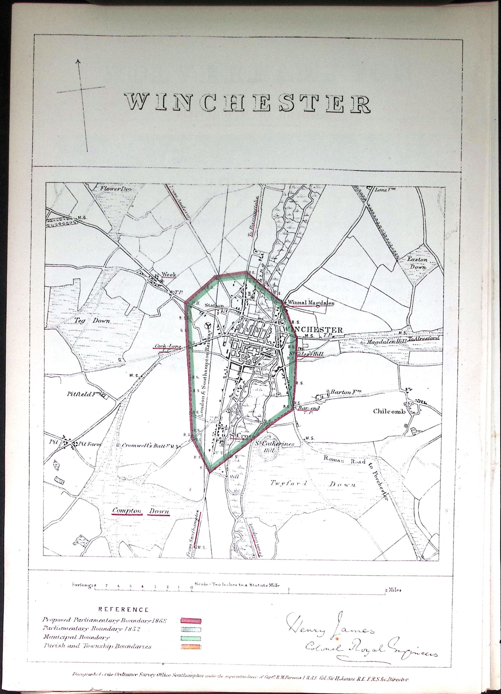 Winchester Hampshire Boundary Commission 157-Year-Old Coloured Antique Map. (1 of 2)