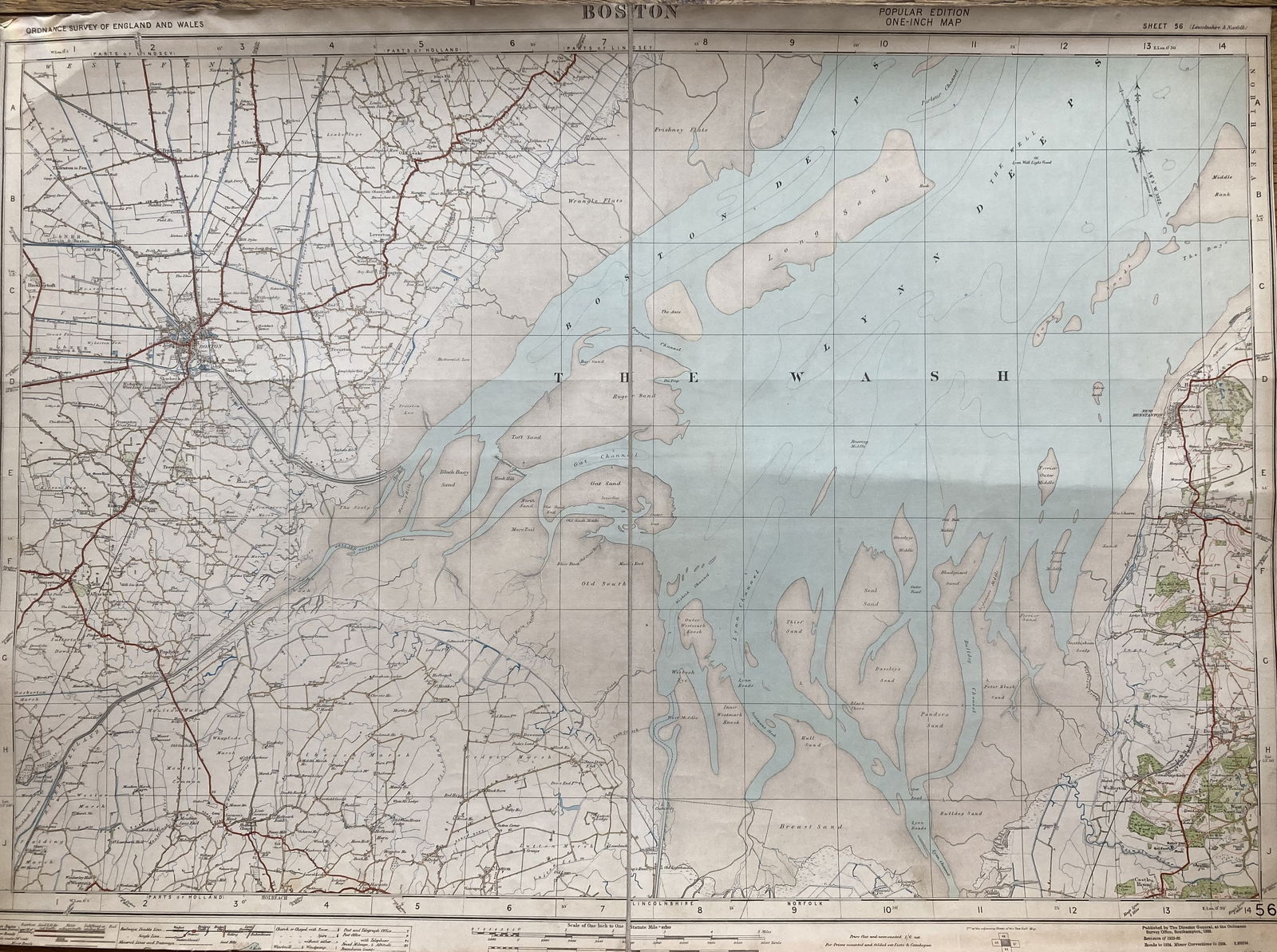 Boston Lincs Cloth Backed Antique 1922 Engineering Large 28 x 20 (Inches) Working Map. (1 of 2)