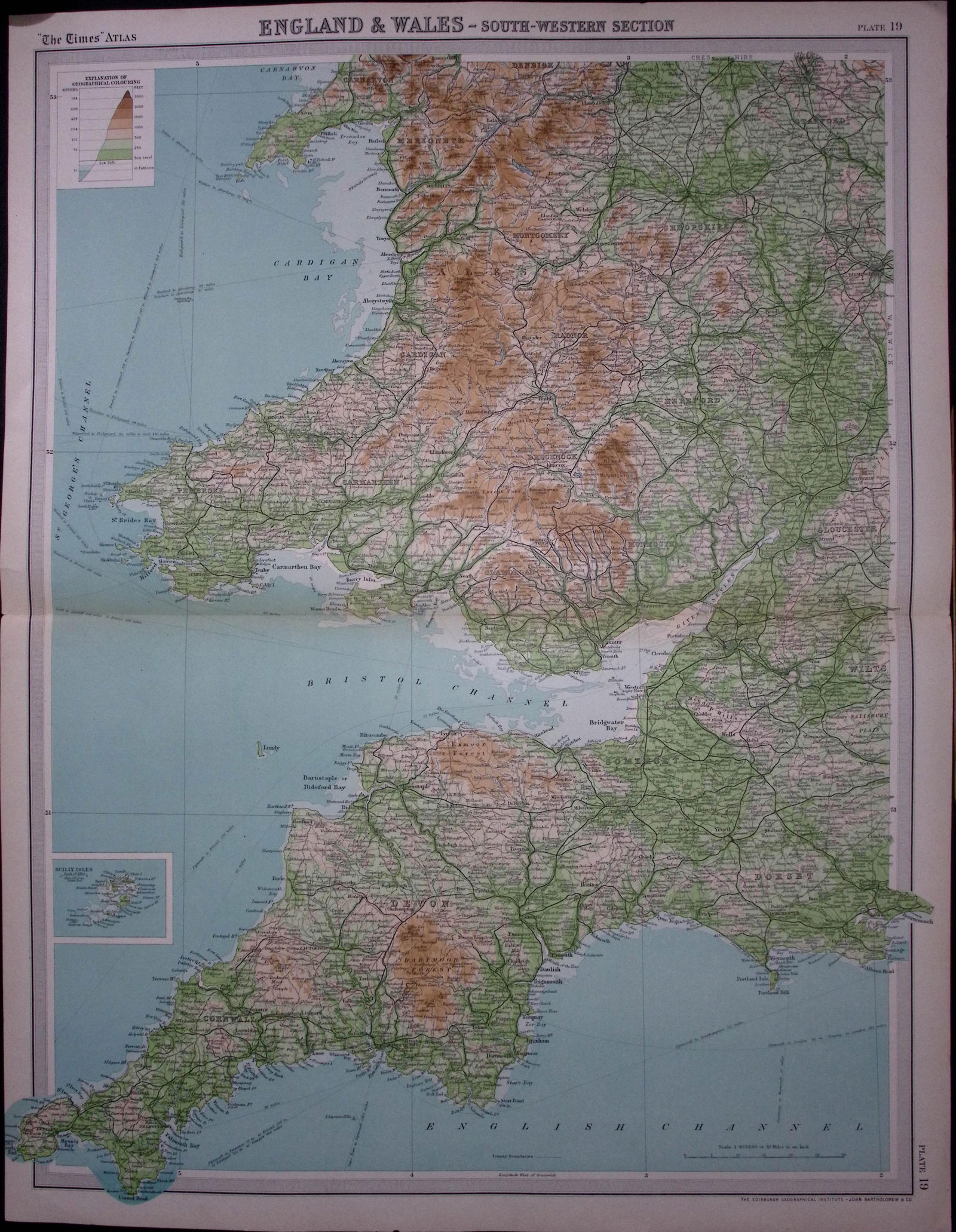 England & Wales South Western Section Large Antique Map John Bartholomew (1 of 2)