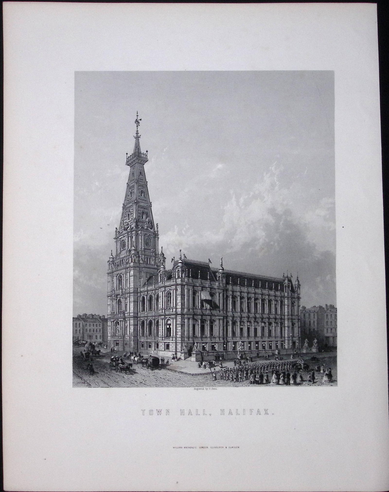 Yorkshire the Town Hall Halifax Victorian Antique 150 Years-Old Engraving-7: Title: Yorkshire the Town Hall Halifax Victorian Antique 150 Years-Old Engraving-7 Description: This Antique Print Was Removed from an Edition of. Yorkshire Past and Present by Th