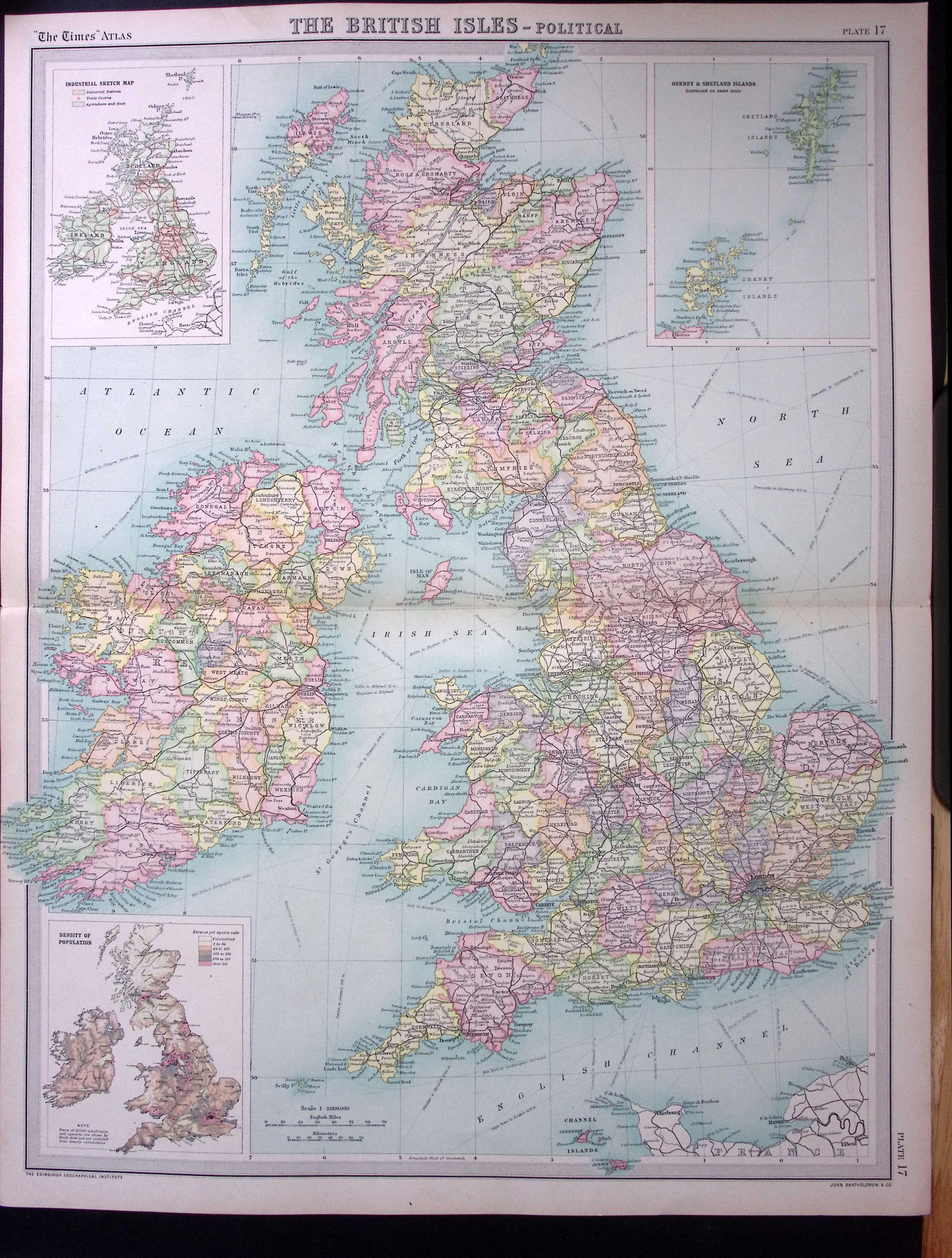 British Isles Political Large Coloured Antique Map John Bartholomew (1 of 2)