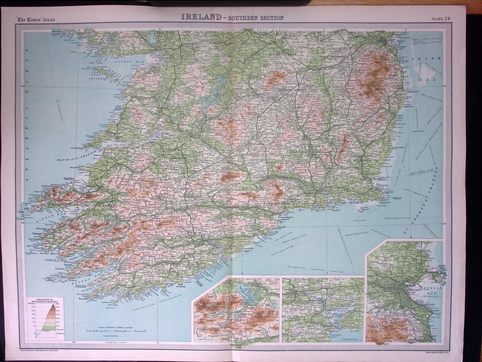 Ireland Southern Section Large Coloured Antique Map John Bartholomew (1 of 2)