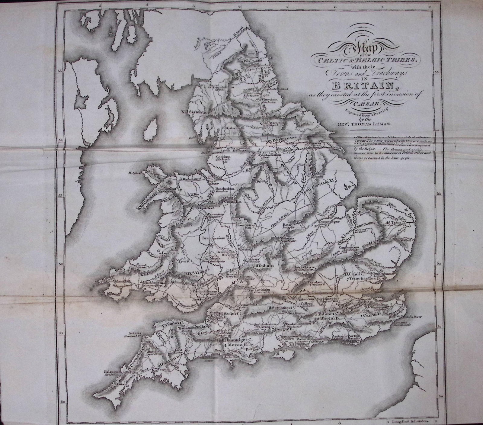 Thomas Leman 1818 Antique 207 Years-Old Map of Celtic and Belgic Tribes in Britain. (1 of 2)