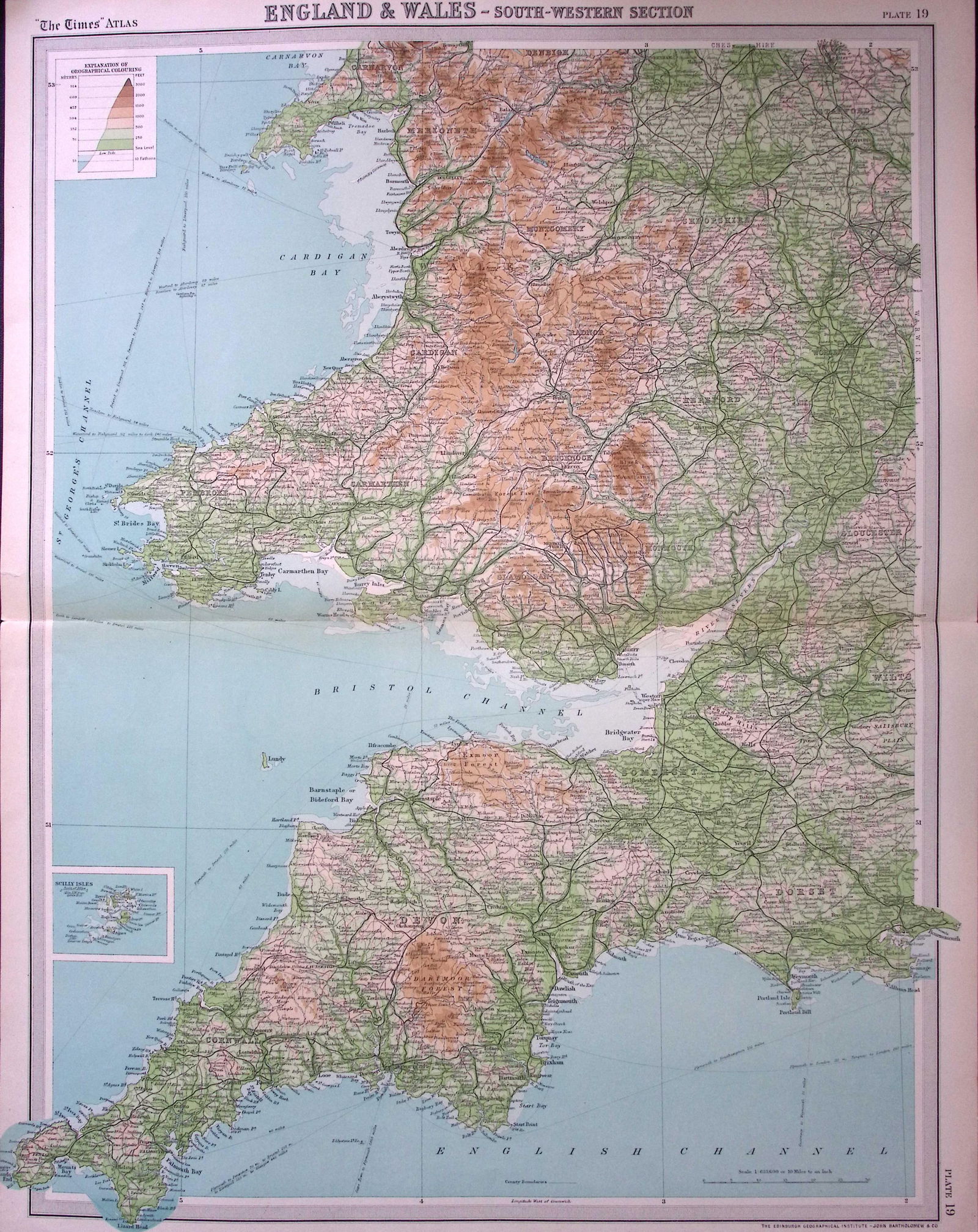 England & Wales - South-Western Section Large Antique Map John Bartholomew (1 of 2)