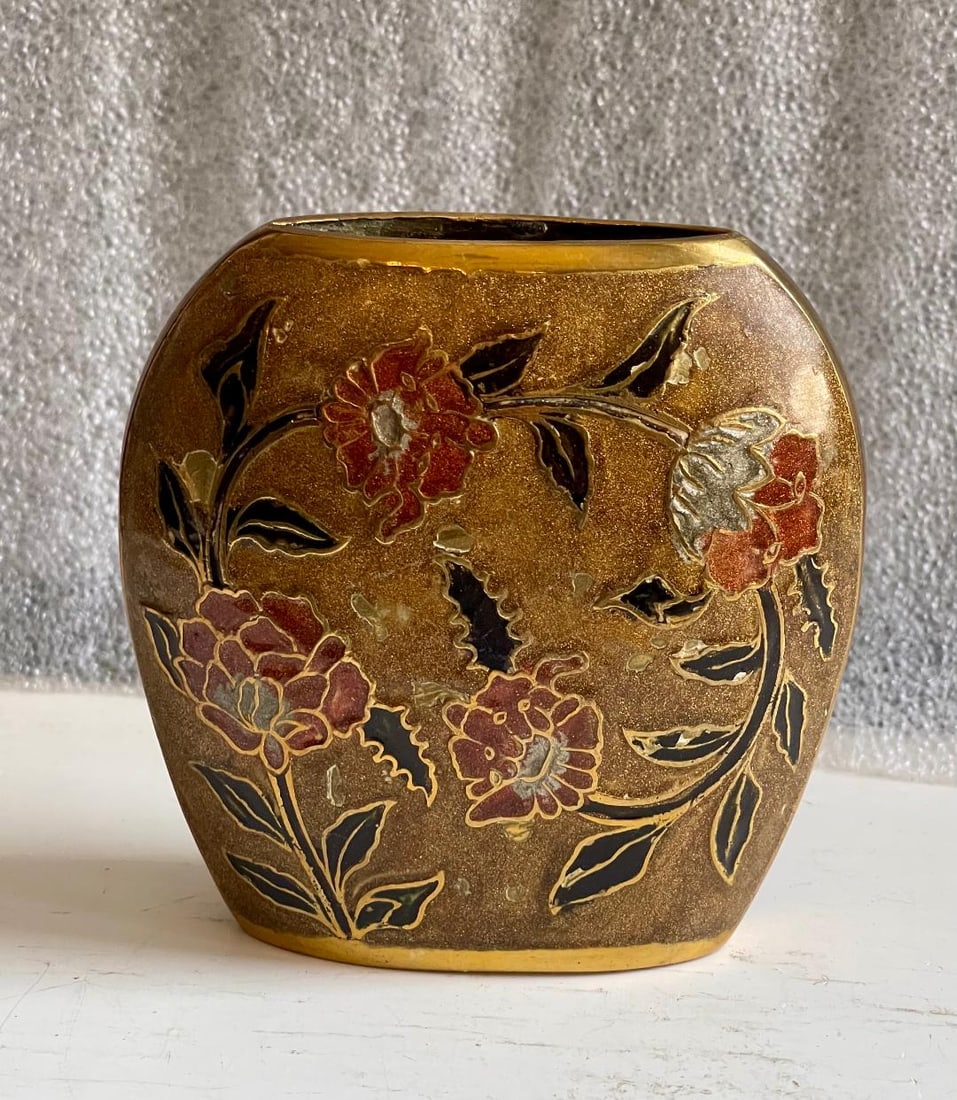 Vintage Brass Cloisonne Enamel Floral Vase (1 of 13)