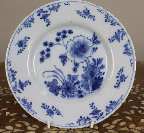 18th Century Delft Blue and White Floral Plate, c.1770 (1 of 8)