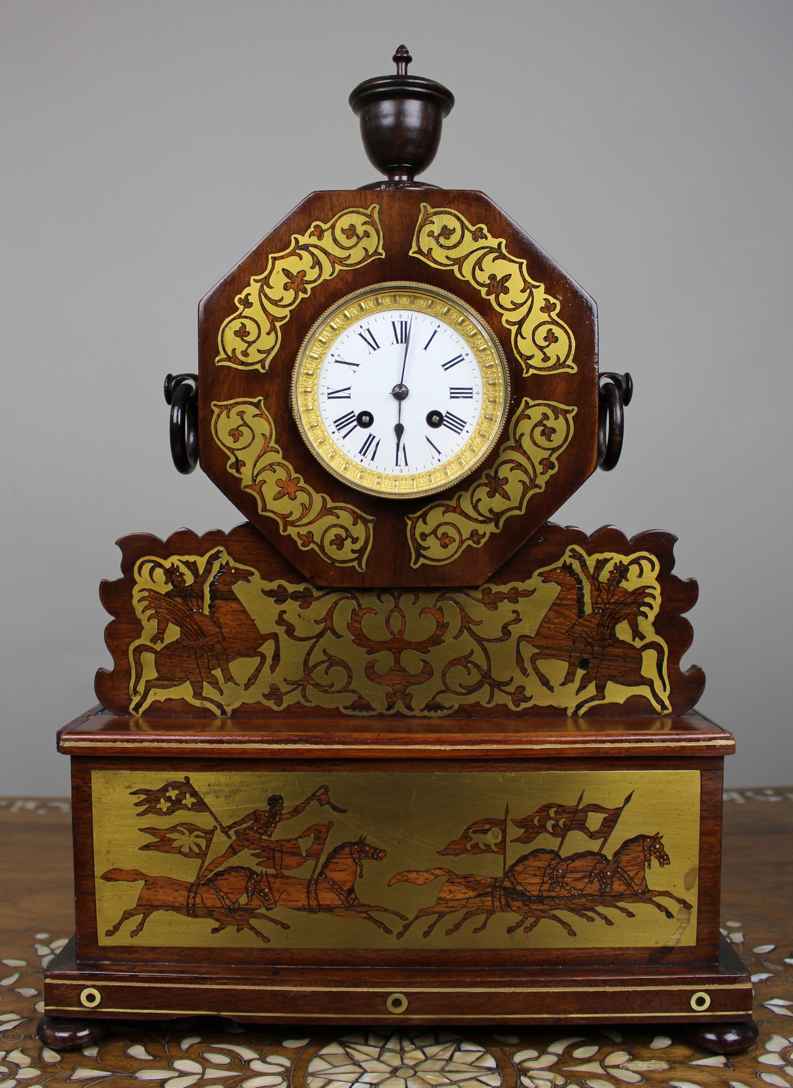 Antique 19th-Century Brass Inlaid Mantel Clock (1 of 15)
