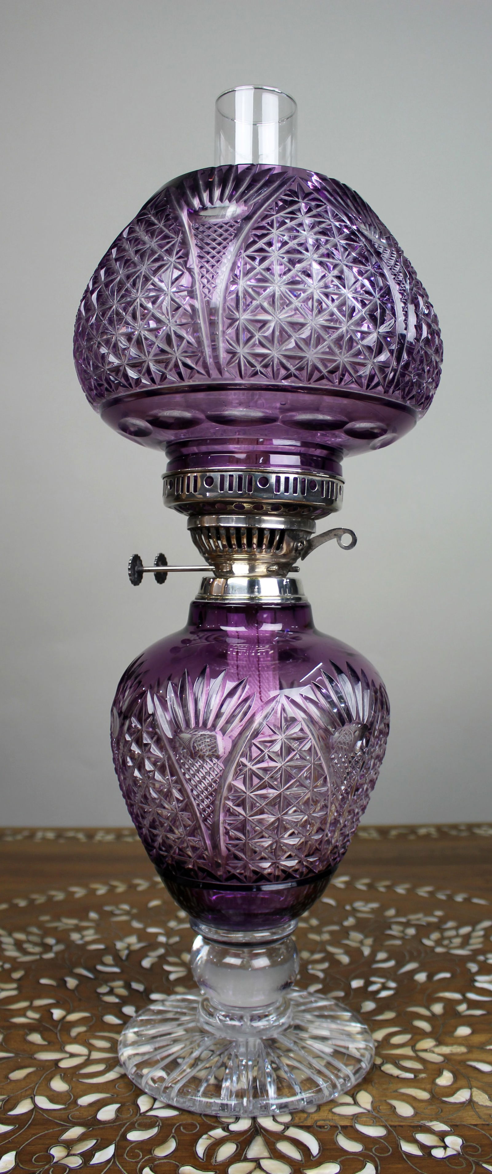 Fine Stourbridge Amethyst Overlay Crystal Oil Lamp (1 of 20)