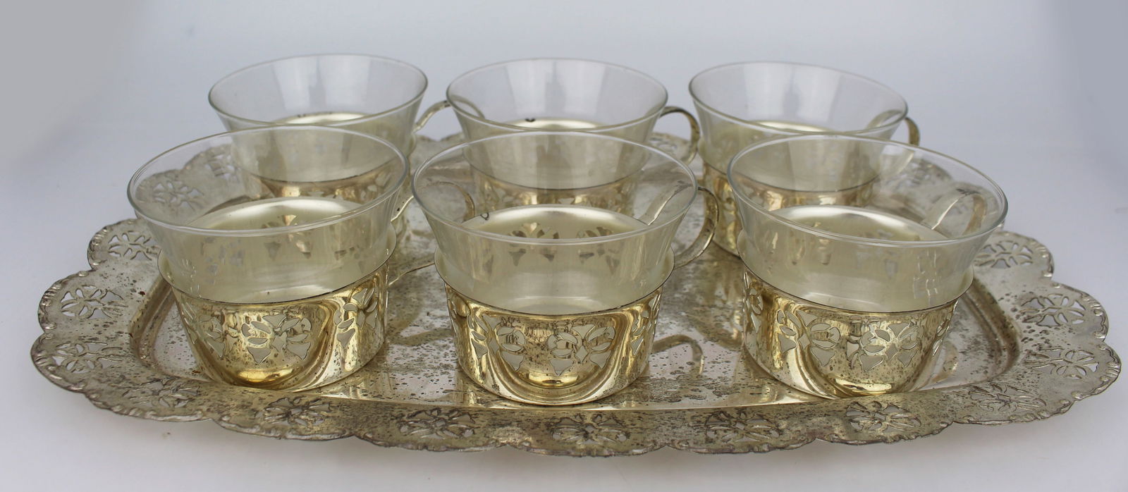 Silver Plated & Glass Tray & Cup Set (1 of 3)