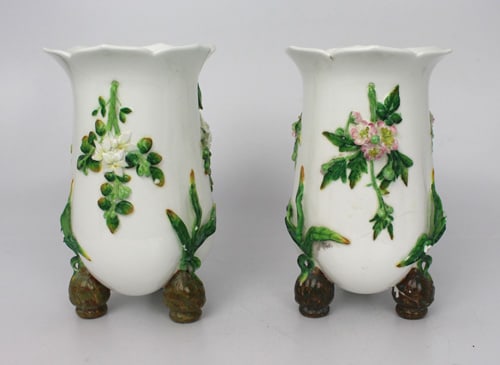 Pair of Antique English Porcelain Floral Vases â€“ c.1860 (1 of 7)