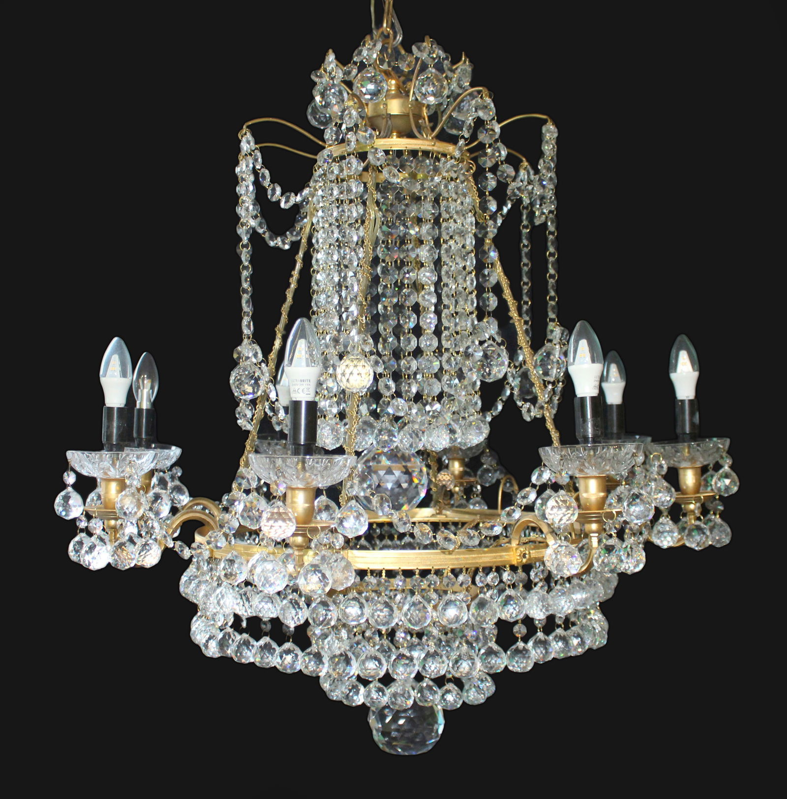 Designer Profusely Dressed Crystal Gilt Metal Chandelier (1 of 7)