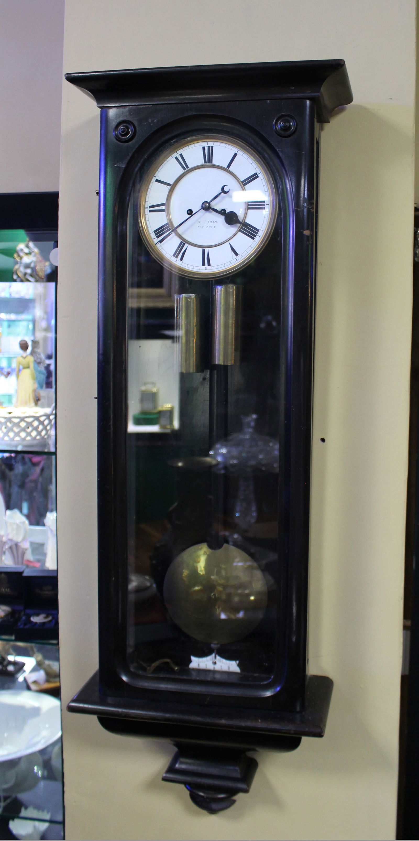 Late 19th c. Ebonized Vienna Wall Clock: Title: Late 19th c. Ebonized Vienna Wall Clock Description: Late 19th c. Ebonized Vienna Wall Clock Condition: Used Location