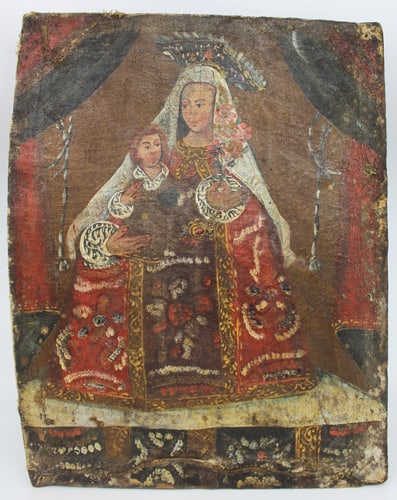 18th Century Andean Colonial Oil on Canvas â€“ Madonna and Child (1 of 5)