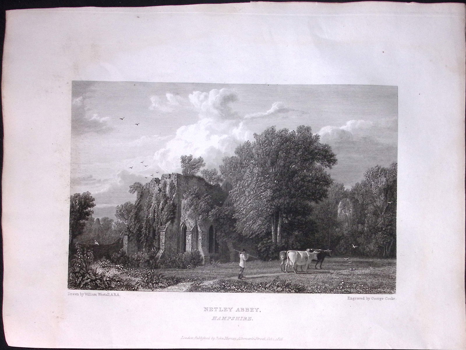 J.M.W Turner "Netley Abbey Hampshire" Views from a Southern Coast Rare Antique Copper Engraving-1...: Title: J.M.W Turner "Netley Abbey Hampshire" Views from a Southern Coast Rare Antique Copper Engraving-18 Description: This Rare After J.M.W. Turner Copper E