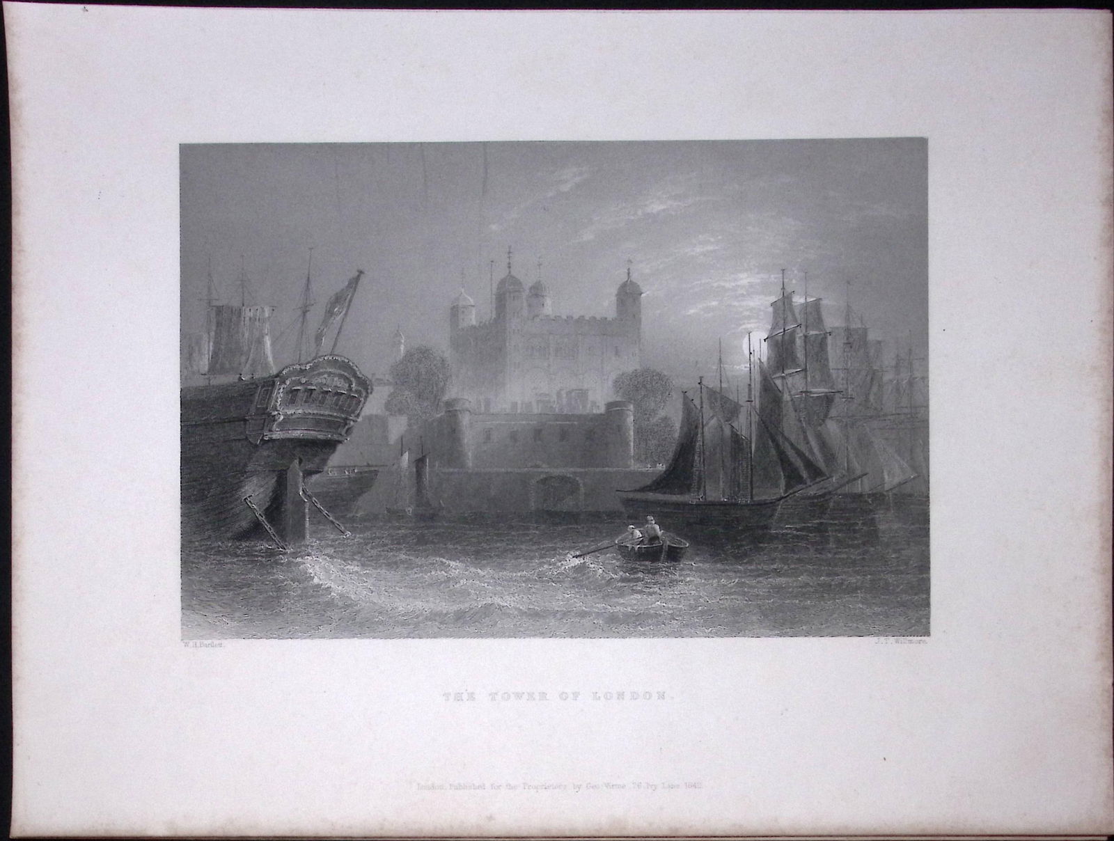 London Tower WH Bartlett 183 Years-Old Antique Steel Engraving-6 (1 of 2)