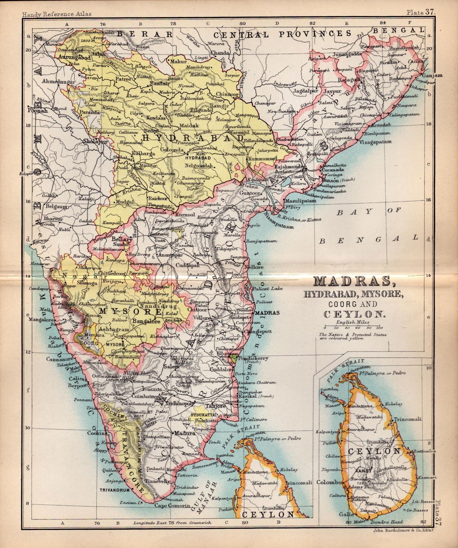 Madras Hyderabad Ceylon Double Sided Victorian Antique 1898 Map.: Title: Madras Hyderabad Ceylon Double Sided Victorian Antique 1898 Map. Description: This Antique Double-Sided Map Has Been Removed From an.