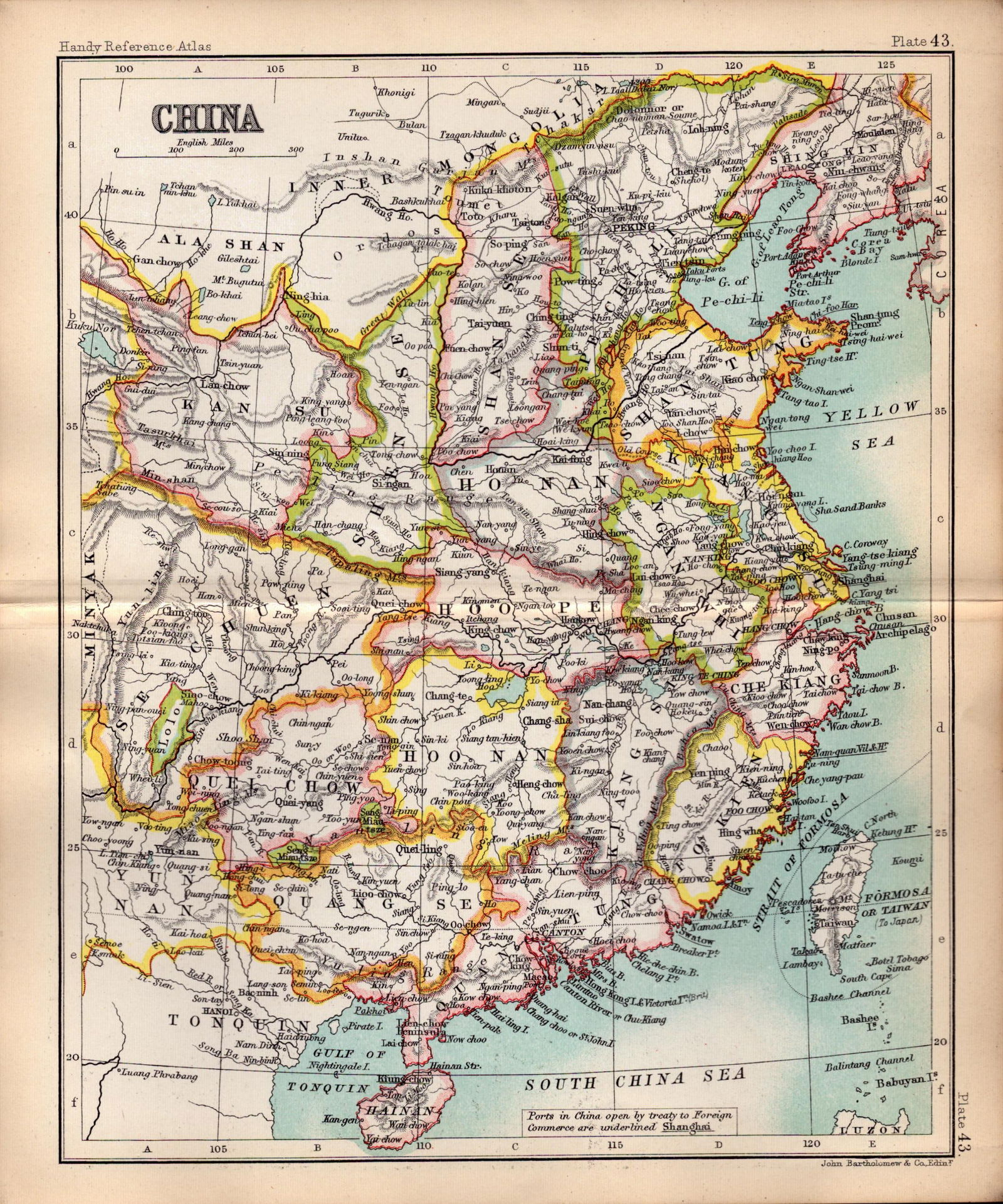 China Area Double Sided Coloured Antique 1896 Map. (1 of 3)