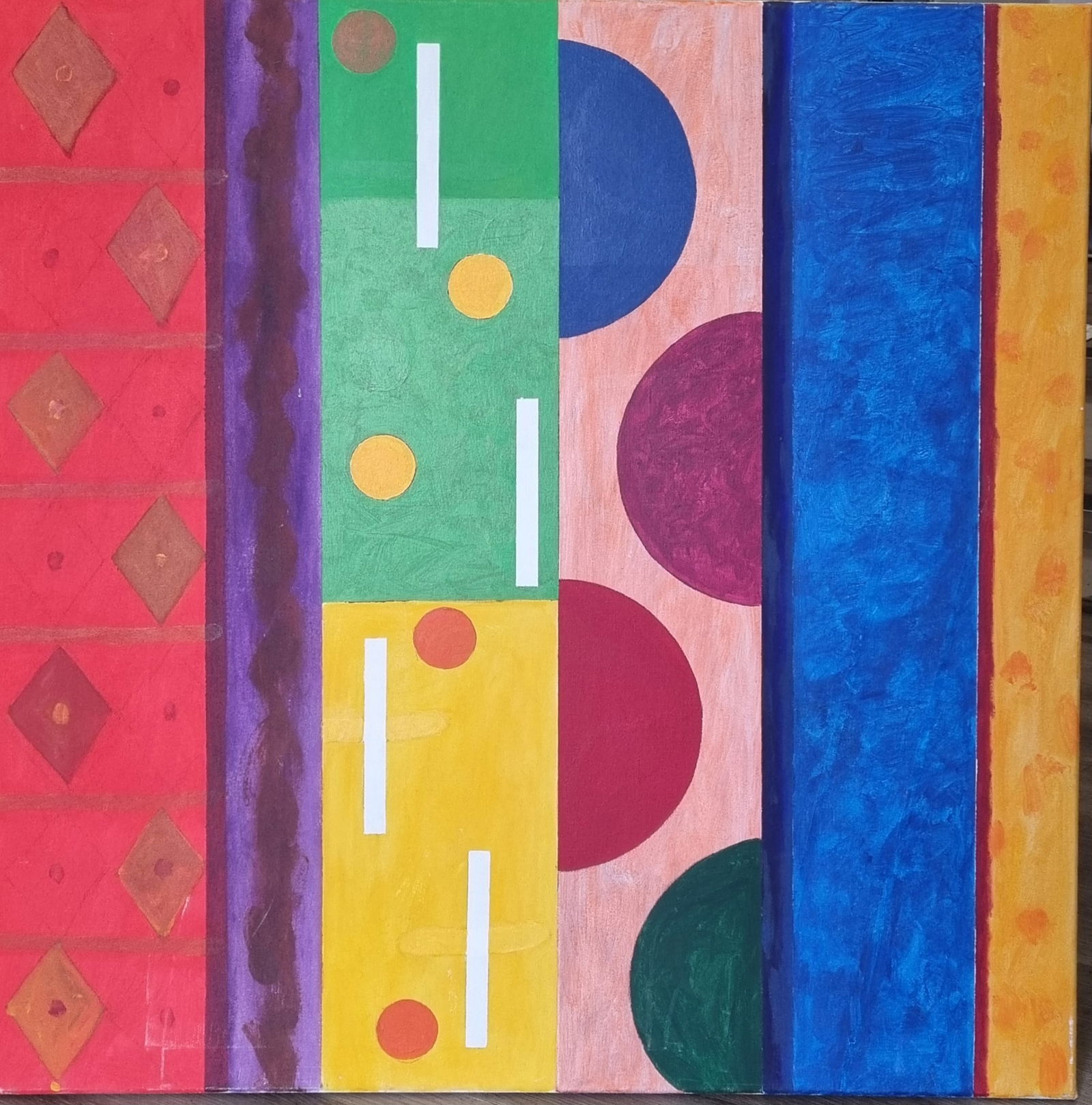 Stephen Webster Oil On Canvas.: Title: Stephen Webster Oil On Canvas. Description: 10306 - Stephen Webster a very colourful abstract oil on canvas. Signed on the reverse and dated 2004. 91cm x 91cm, unframed.