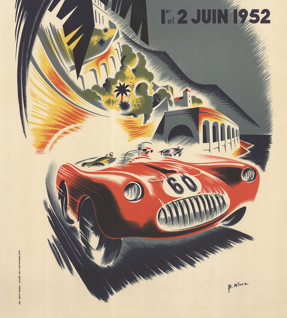 Vintage 1952 Monaco Grand Prix Poster, Limited Edition. 1995 Certificate of Provenance, (1 of 2)