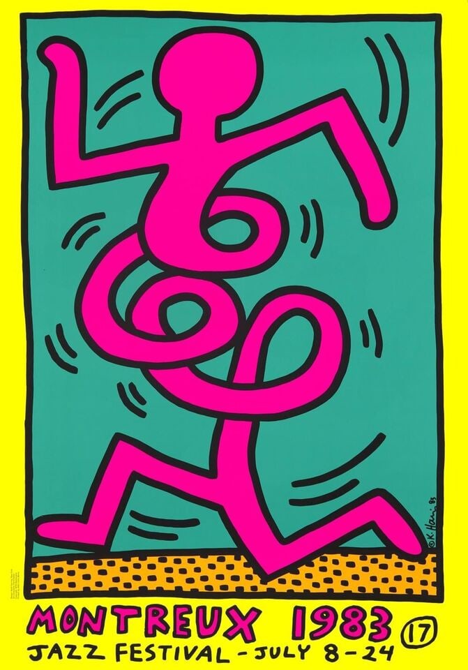 Bundle of Five (5). 1983 Poster (Yellow) For Montrteux Jazz Festival. After Keith Haring.: Title: Bundle of Five (5). 1983 Poster (Yellow) For Montrteux Jazz Festival. After Keith Haring. Description: Bundle of five (5). 1983 poster (yellow) for Montreux Jazz Festival. After