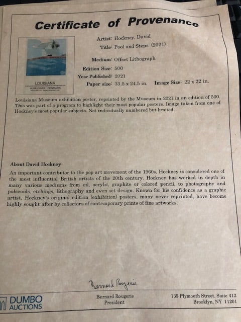 David Hockney 'Pool and Steps' 2021 Edition Only 500. Certificate of Provenance. - 2