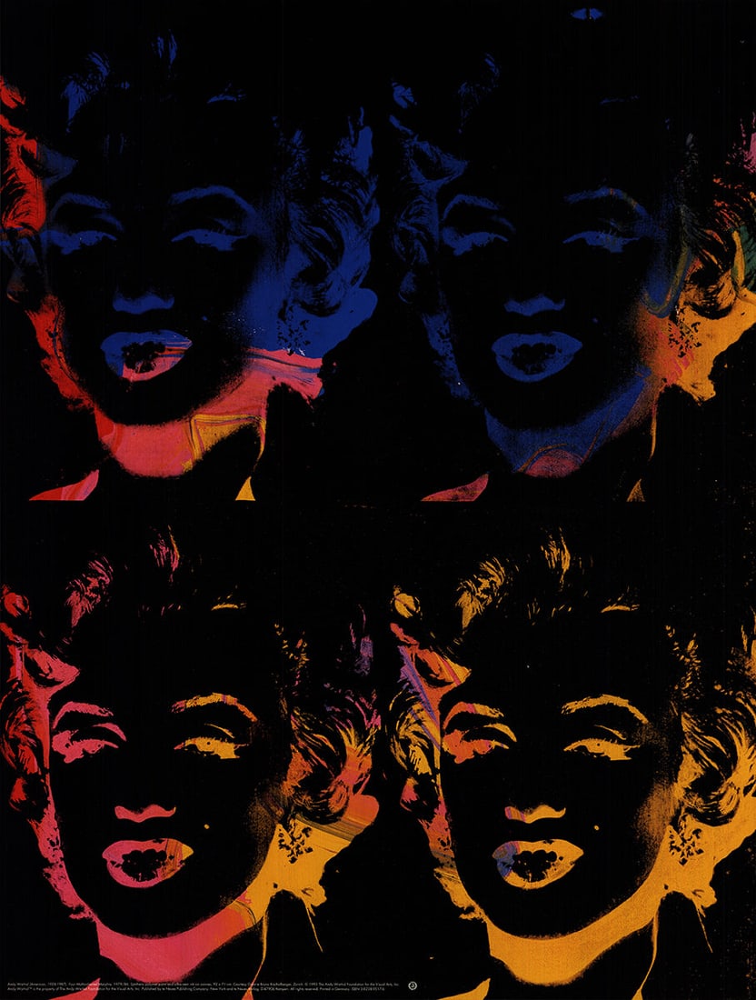 Andy Warhol - Marilyn x 4 Multicouor 1993: Title: Andy Warhol - Marilyn x 4 Multicouor 1993 Description: This is a 1994 reproduction of Andy Warhols Marilyns x 4 Multicolour. Published by the Neues, Kempen, Germany in 1993 under an