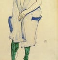 Egon Schiele 'Girl Standing In Blue Dress and Green Stockings. Back View' 1994 - 4