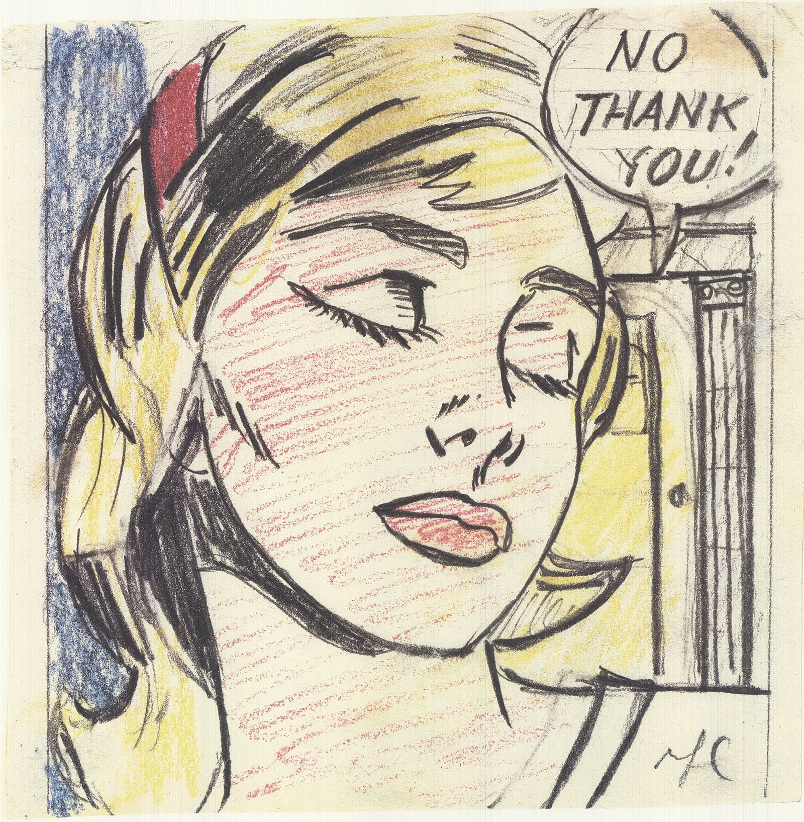Roy Lichtenstein 'Study for No Thank You' 1984. Certificate of Provenance. - 2