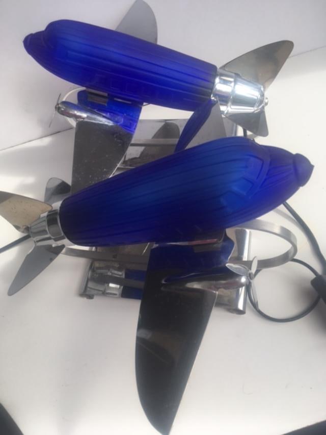 1978 Rare Imported ‘Pair of DC 3’ Desk/Table Lamps In Colbalt Blue Glass and Chrome, Sar - 12
