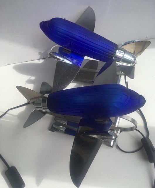1978 Rare Imported ‘Pair of DC 3’ Desk/Table Lamps In Colbalt Blue Glass and Chrome, Sar - 13