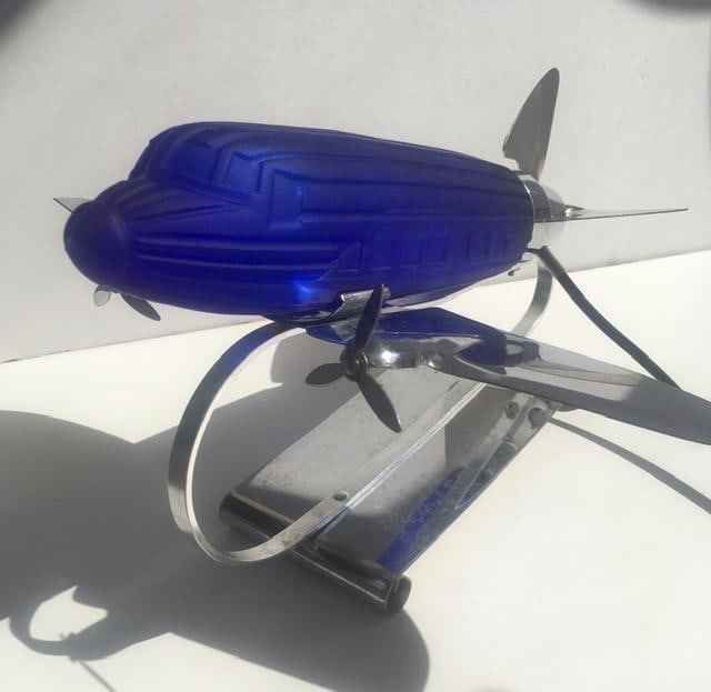 1978 Rare Imported ‘Pair of DC 3’ Desk/Table Lamps In Colbalt Blue Glass and Chrome, Sar - 14