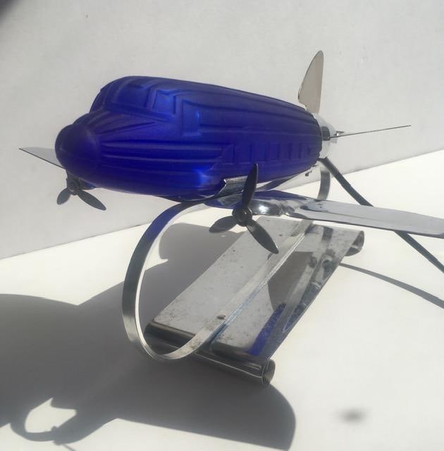 1978 Rare Imported ‘Pair of DC 3’ Desk/Table Lamps In Colbalt Blue Glass and Chrome, Sar - 15