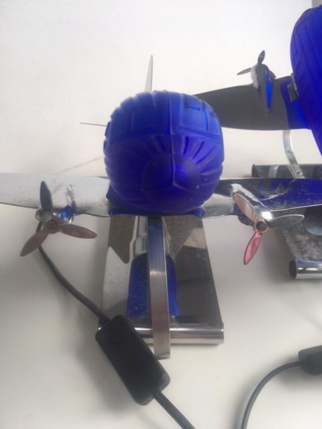 1978 Rare Imported ‘Pair of DC 3’ Desk/Table Lamps In Colbalt Blue Glass and Chrome, Sar - 6