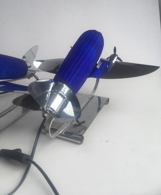 1978 Rare Imported ‘Pair of DC 3’ Desk/Table Lamps In Colbalt Blue Glass and Chrome, Sar - 7