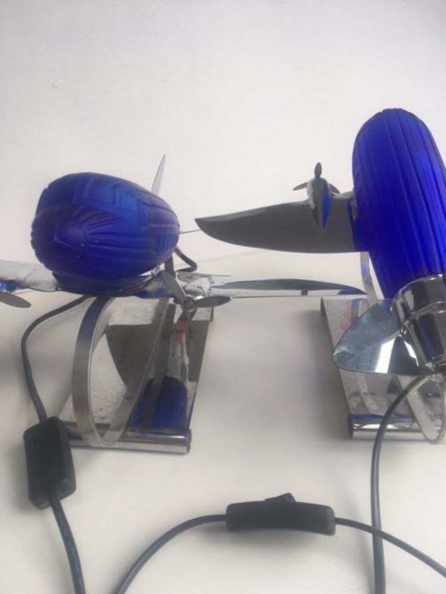 1978 Rare Imported ‘Pair of DC 3’ Desk/Table Lamps In Colbalt Blue Glass and Chrome, Sar - 8