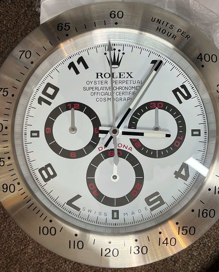 Large Rolex Daytona ""Dealer Display"" Wall Clock: Title: Large Rolex Daytona "Dealer Display" Wall Clock Description: Large Rolex Daytona "Dealer Display" Wall Clock This stunning wall clock is modeled after the ic