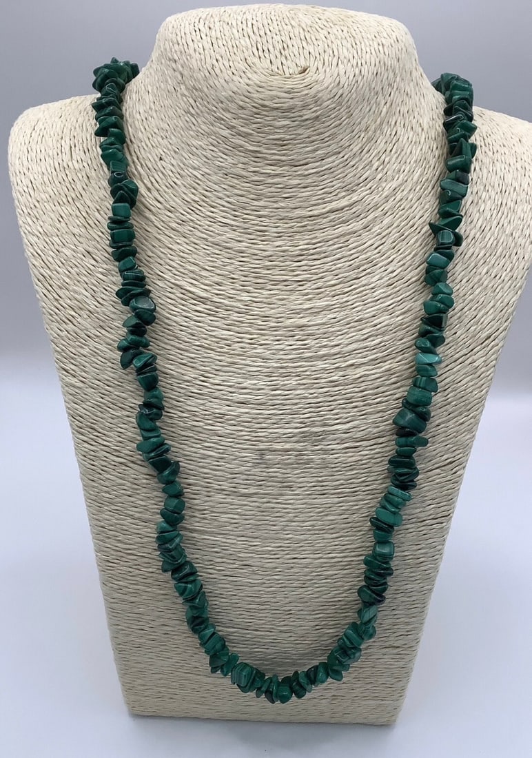 Stunning Vintage Malachite Chip Beaded Necklace L74cm W125g - 2