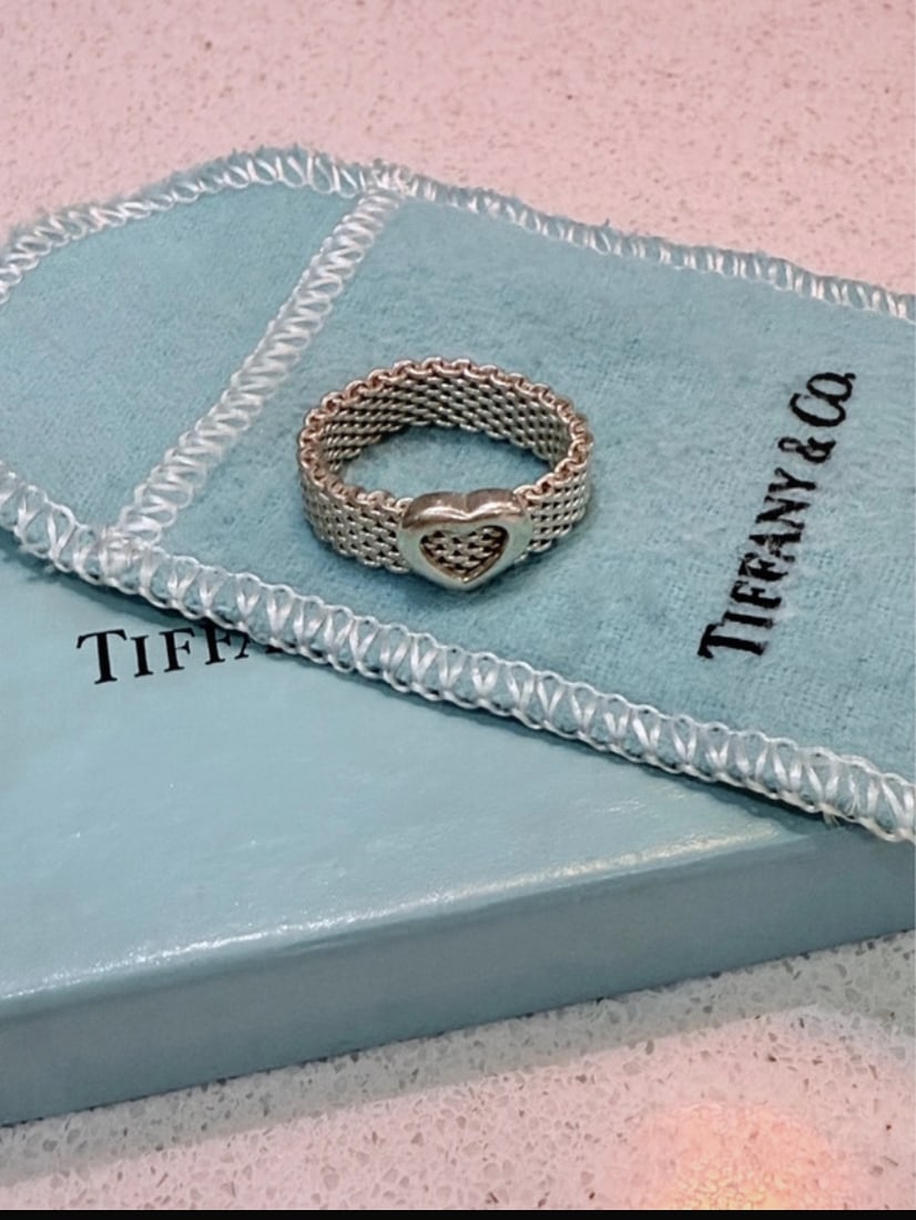Tiffany & Co. Somerset Mesh Heart Sterling Silver Ring - 5