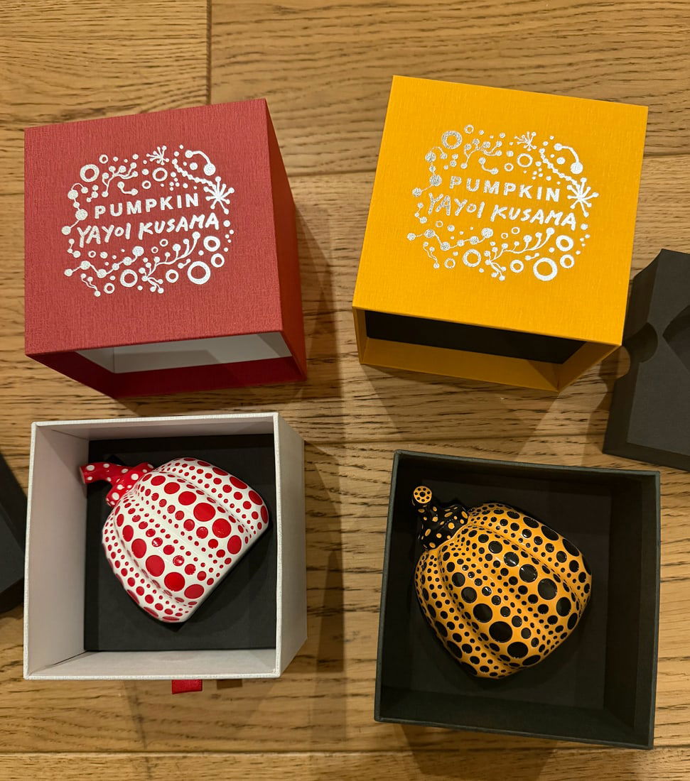 Yayoi Kusama Yayoi Kusama Set of Two Pumpkins: Yellow and Black / Red and White: 2015: Title: Yayoi Kusama Yayoi Kusama Set of Two Pumpkins: Yellow and Black / Red and White: 2015 Description: This collector ornament features a pair of pumpkins, one in yellow and black