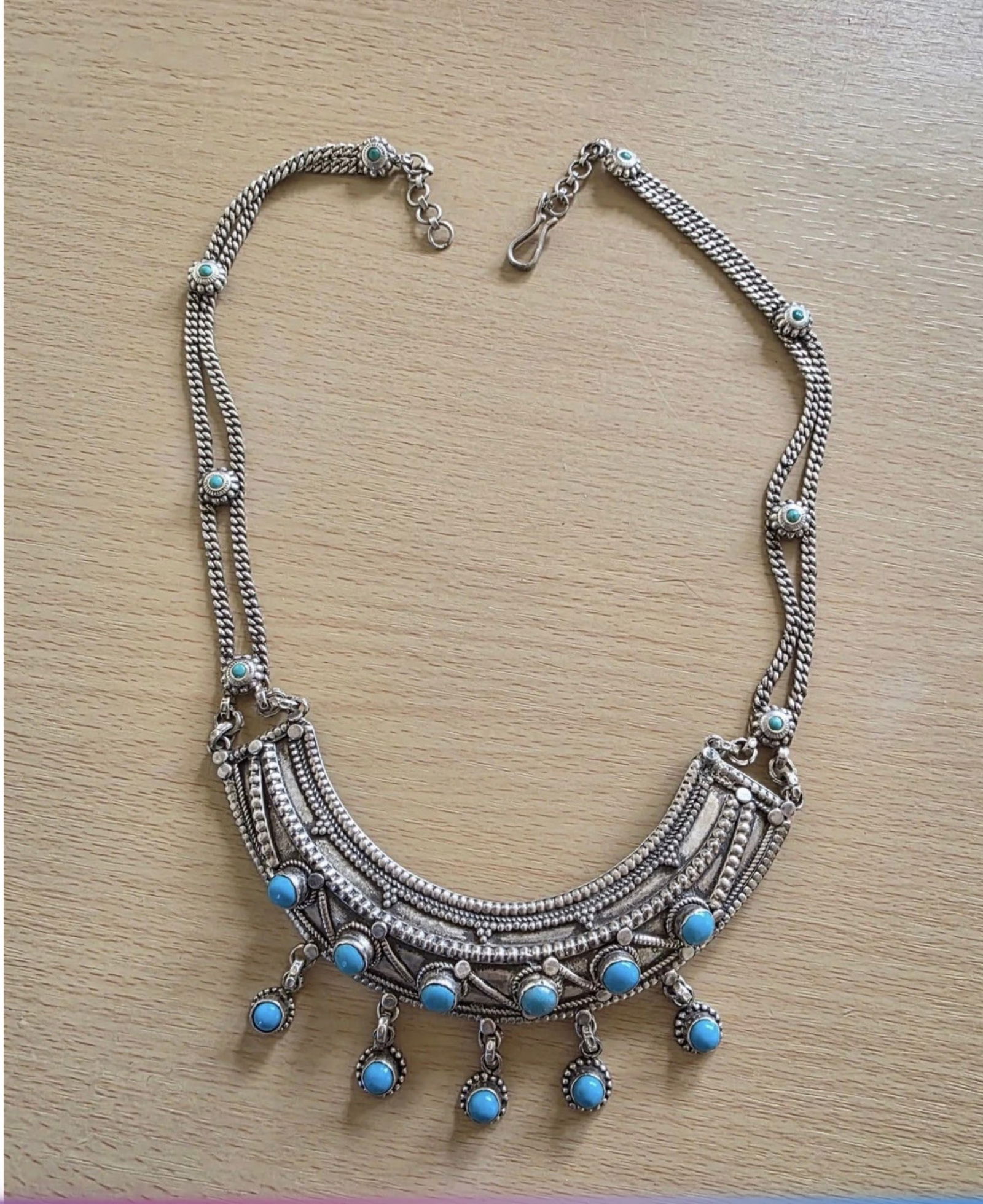 Vintage Sterling Silver /Turquoise Statement Choker Necklace & Earrings Set 116g - 3