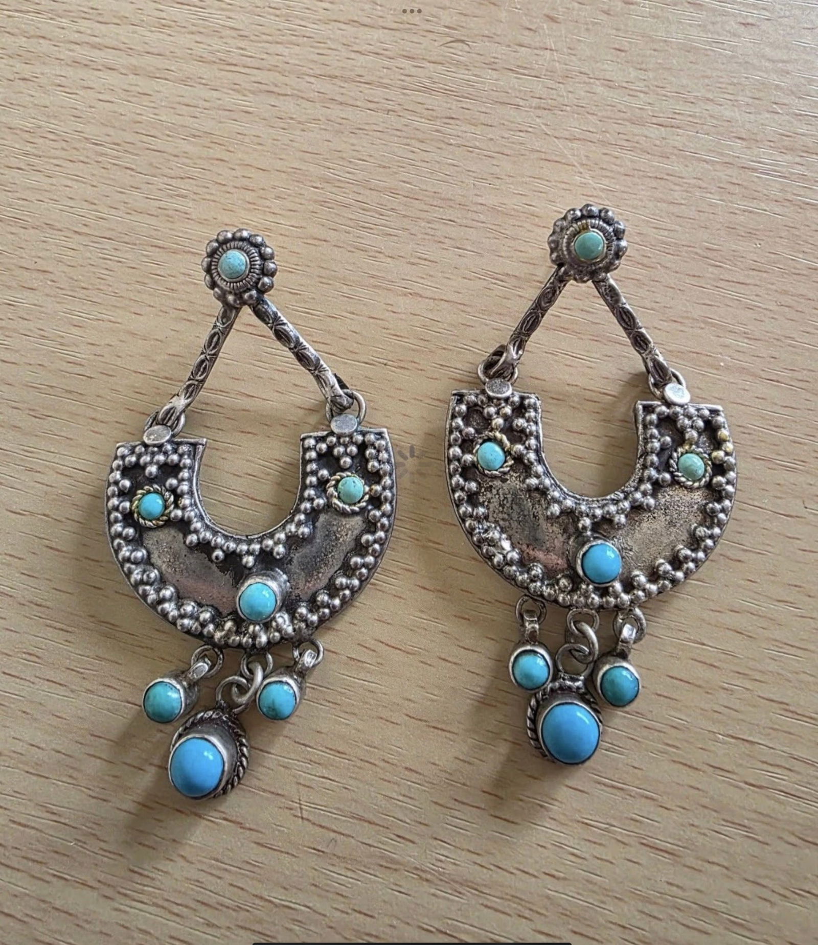 Vintage Sterling Silver /Turquoise Statement Choker Necklace & Earrings Set 116g - 5