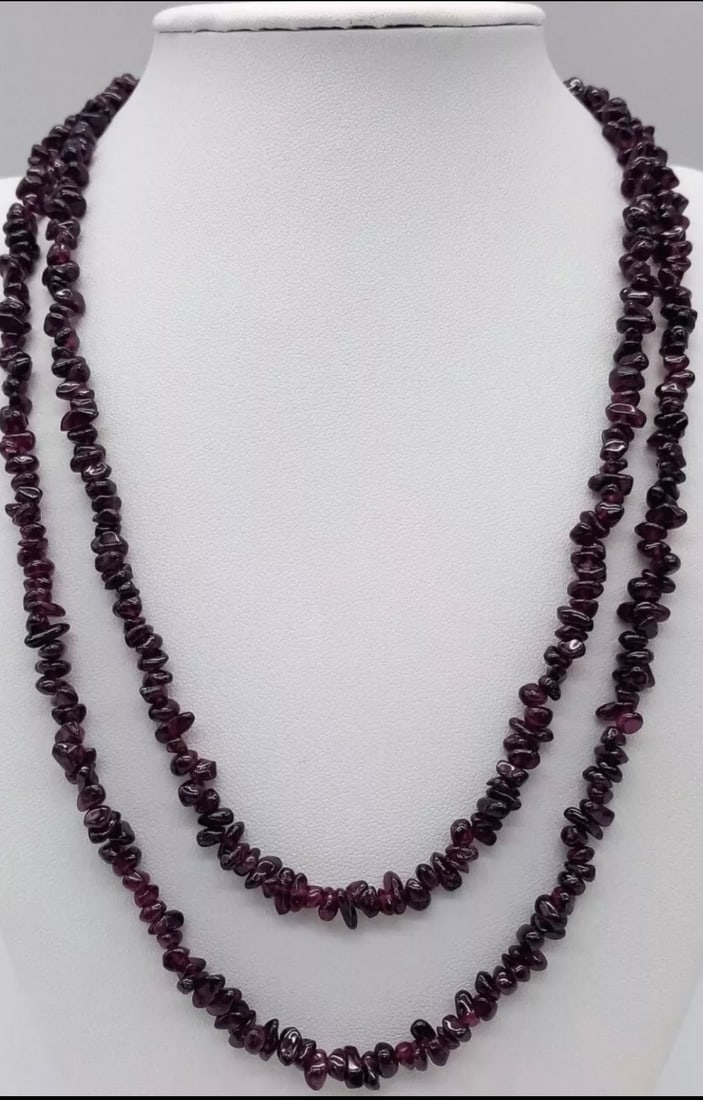 Stunning Vintage 925 Silver T Bar Baroque Beaded Garnet Necklace 100cm 54g (1 of 3)