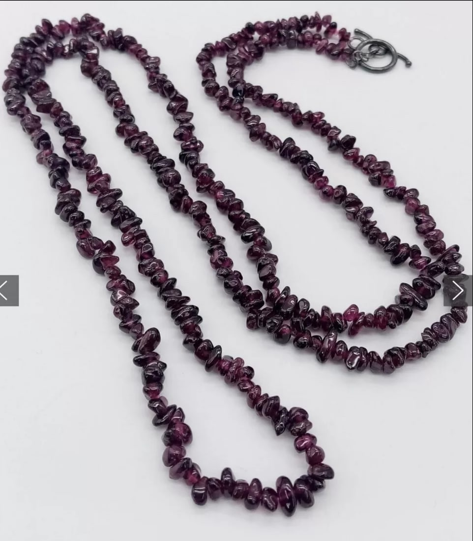 Stunning Vintage 925 Silver T Bar Baroque Beaded Garnet Necklace 100cm 54g - 2