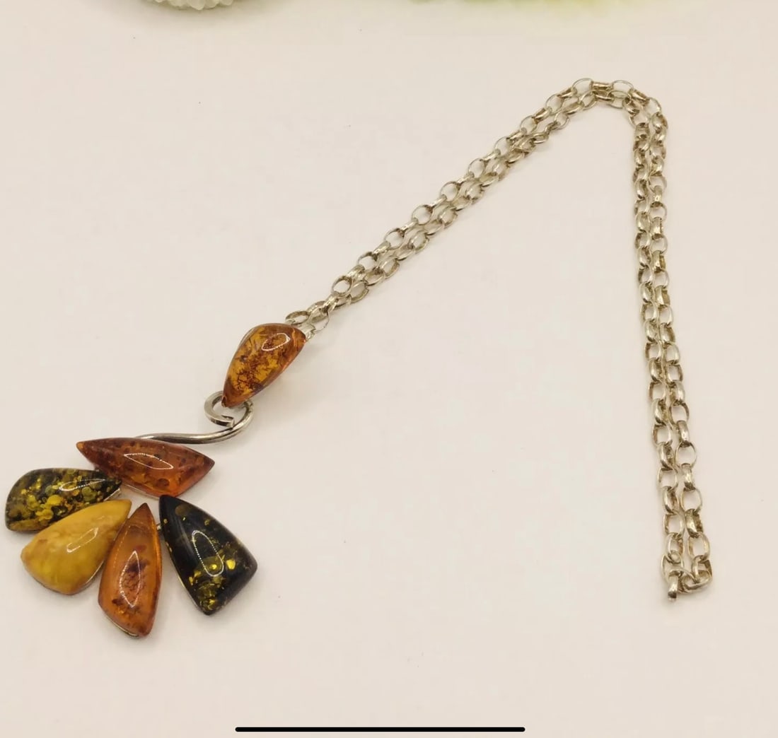 Vintage 925 Silver Large Modernest Tri Colour Amber Pendant Necklace L52"" 40gm Pendant 75mm: Title: Vintage 925 Silver Large Modernest Tri Colour Amber Pendant Necklace L52"" 40gm Pendant 75mm Description: Vintage 925 Silver Large Modernest Tri Colour Amber Pendant Necklace&