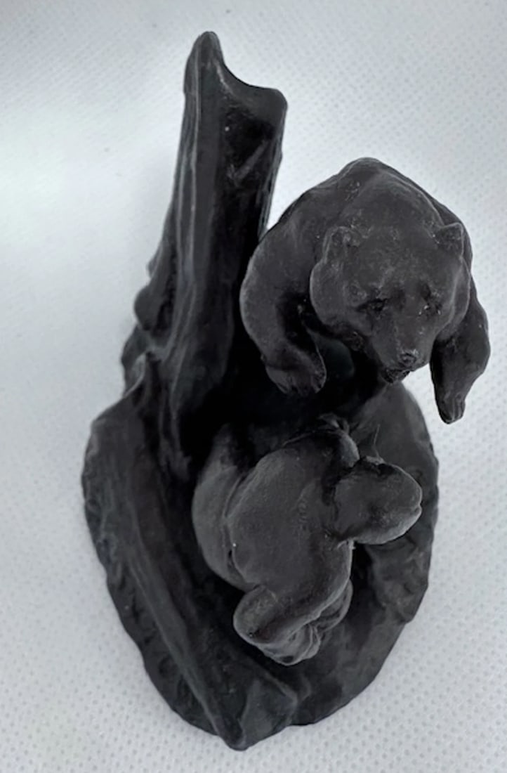 Unique Cast Iron Or Potential Bronze Bear & Hunter Sculpture - 3